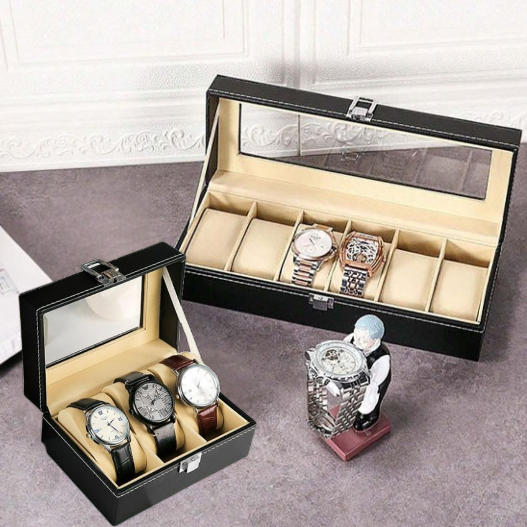 Boite à montres les montres de collection contre les rayures et la poussière, avec design élégant en cuir synthétique et couvercle transparent