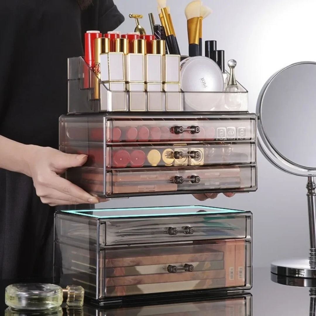Boite rangement maquillage offrant un gain de temps chaque matin grâce à une organisation rapide et efficace.