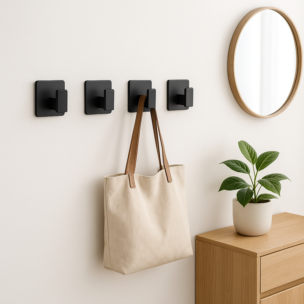 crochet porte manteau noir mat lot de quatre design moderne mural solide pour entrée salle de bain ou chambre