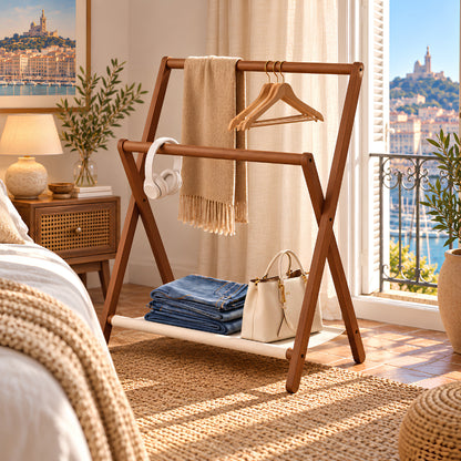 Valet de chambre grand format en bois avec rangement pour vêtements, sacs et chaussures