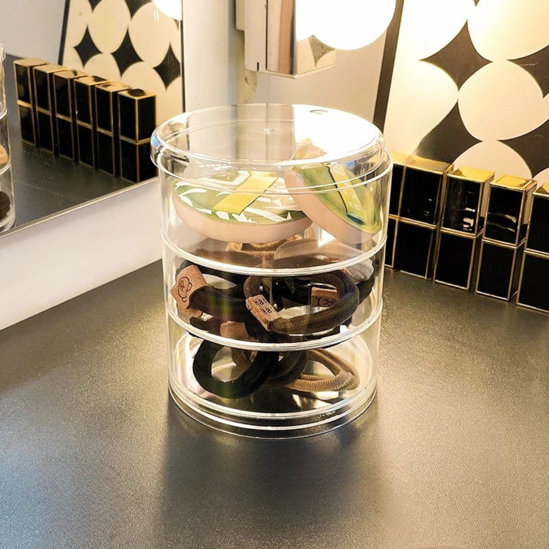 Boite à bijoux transparente avec 3 niveaux de rangement visibles