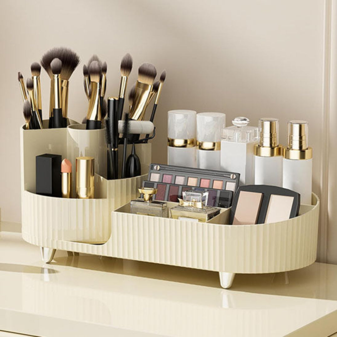 Boite rangement maquillage en blanc crème pour un espace beauté organisé et raffiné