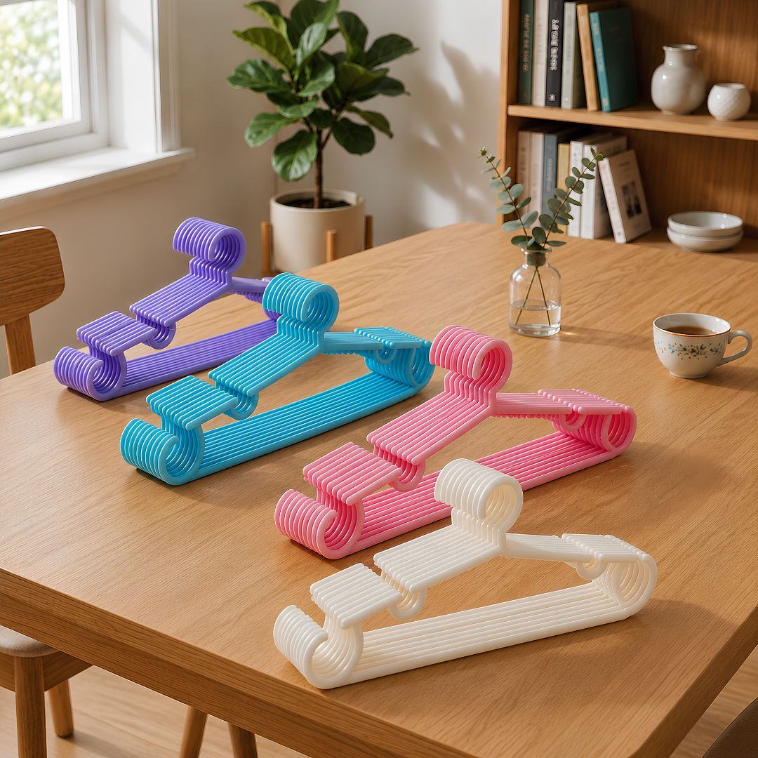 Cintre bébé blanc, rose, bleu et violet pour organiser les vêtements dans le dressing de bébé