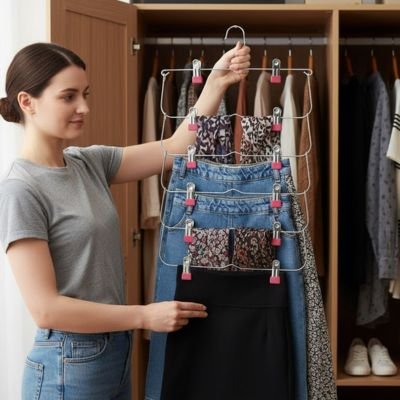 Cintre pince 5 niveaux pour optimiser l'espace