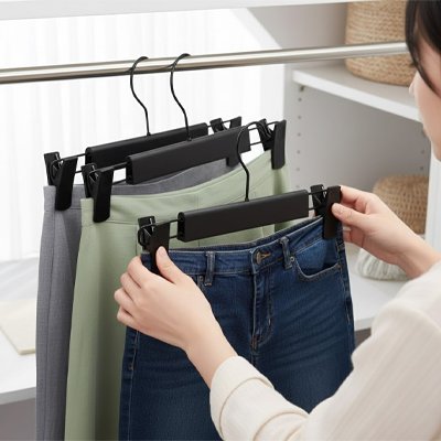 Cintre pour pantalon noir avec crochet rotatif à 360 degrés