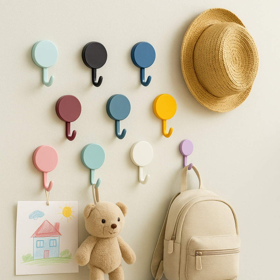 Crochets muraux multicolores pour rangement mural familial