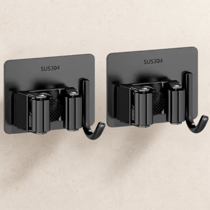 Deux crochets muraux noirs sans perçage pour éliminer le désordre au sol, installation adhésive simple et rangement propre et élégant.