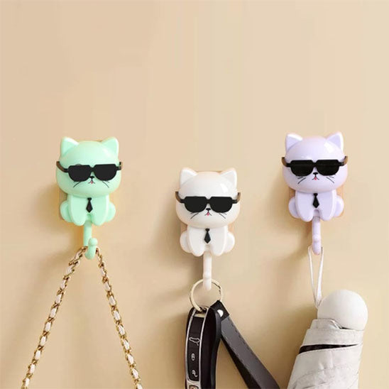 crochets muraux originaux en forme de chat stylisé avec lunettes
