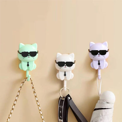 crochets muraux originaux en forme de chat stylisé avec lunettes