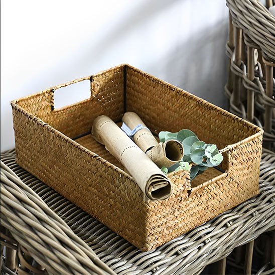 Panier rangement osier pour accessoires de dressing