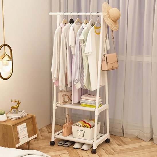 Portant pour vêtement avec étagères de rangement pour chambre