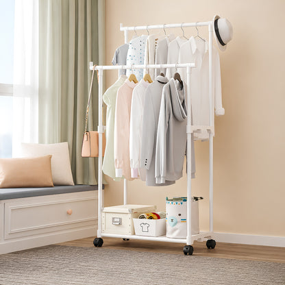 Portant vetement  blanc avec étagère pour ranger vêtements et chaussures