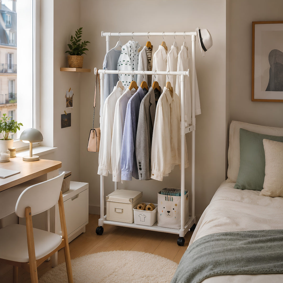 Portant vetement compact pour organiser une petite chambre facilement
