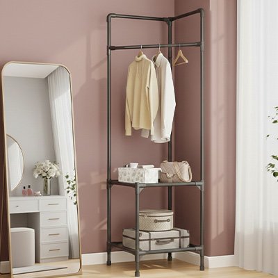Porte vetement d'angle avec étagères de rangement