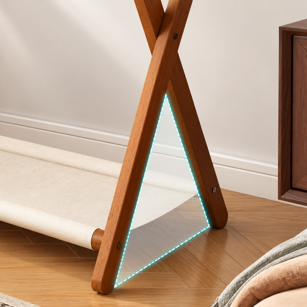 Valet de chambre en bois foncé avec plusieurs espaces de rangement