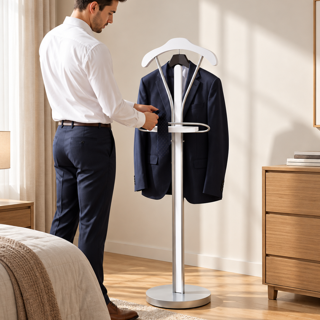 Valet de nuit compact pour organiser les vêtements dans la chambre ou le dressing