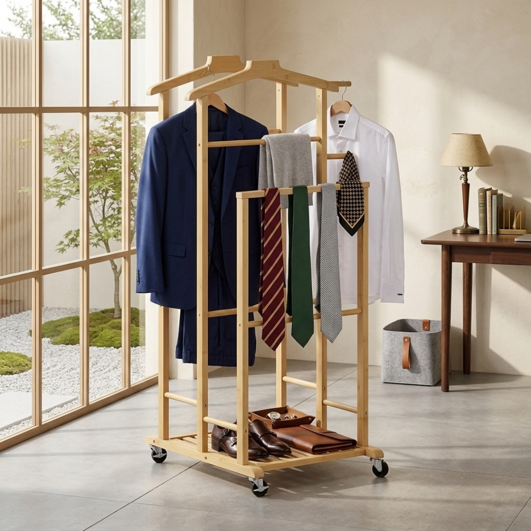 Valet de nuit mobile et compact pour organiser la chambre